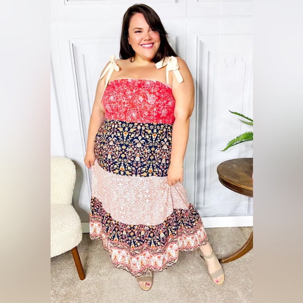 Boutique Tiered Patchwork Floral Maxi Dress Size 1X